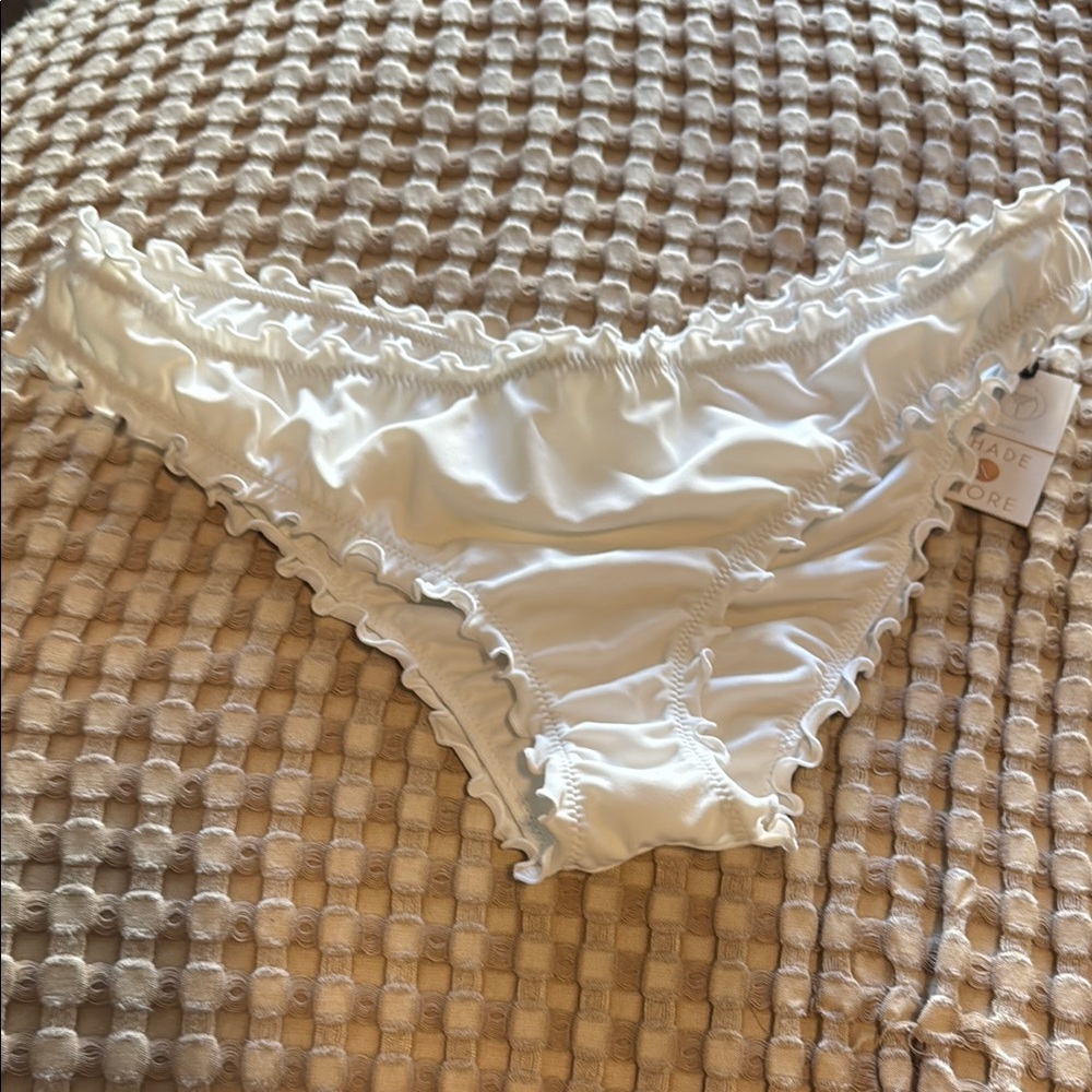 Made by Yore White Ruffled Bikini Bottom